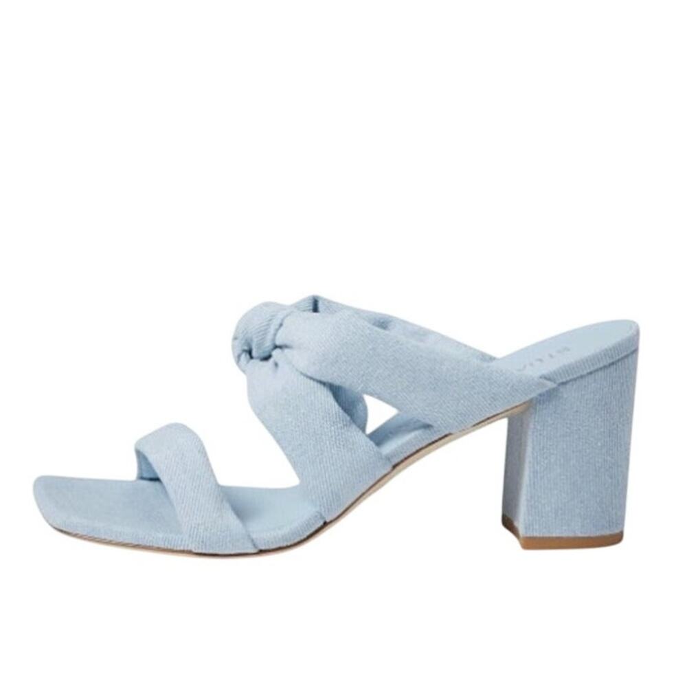 Stuart Weitzman Womens Playa 75 Knot Sandals 9.5M Blue Denim Block Heel NWOB - Picture 2 of 12